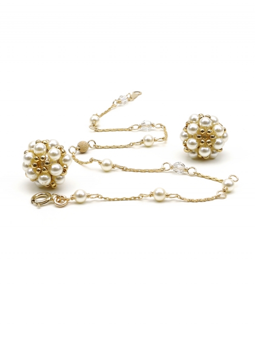 Set bracelet and stud earrings by Ichiban - Daisies Cream