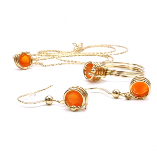 Set pendant, earrings and ring by Ichiban - Busted Gemstone Deluxe Carnelian
